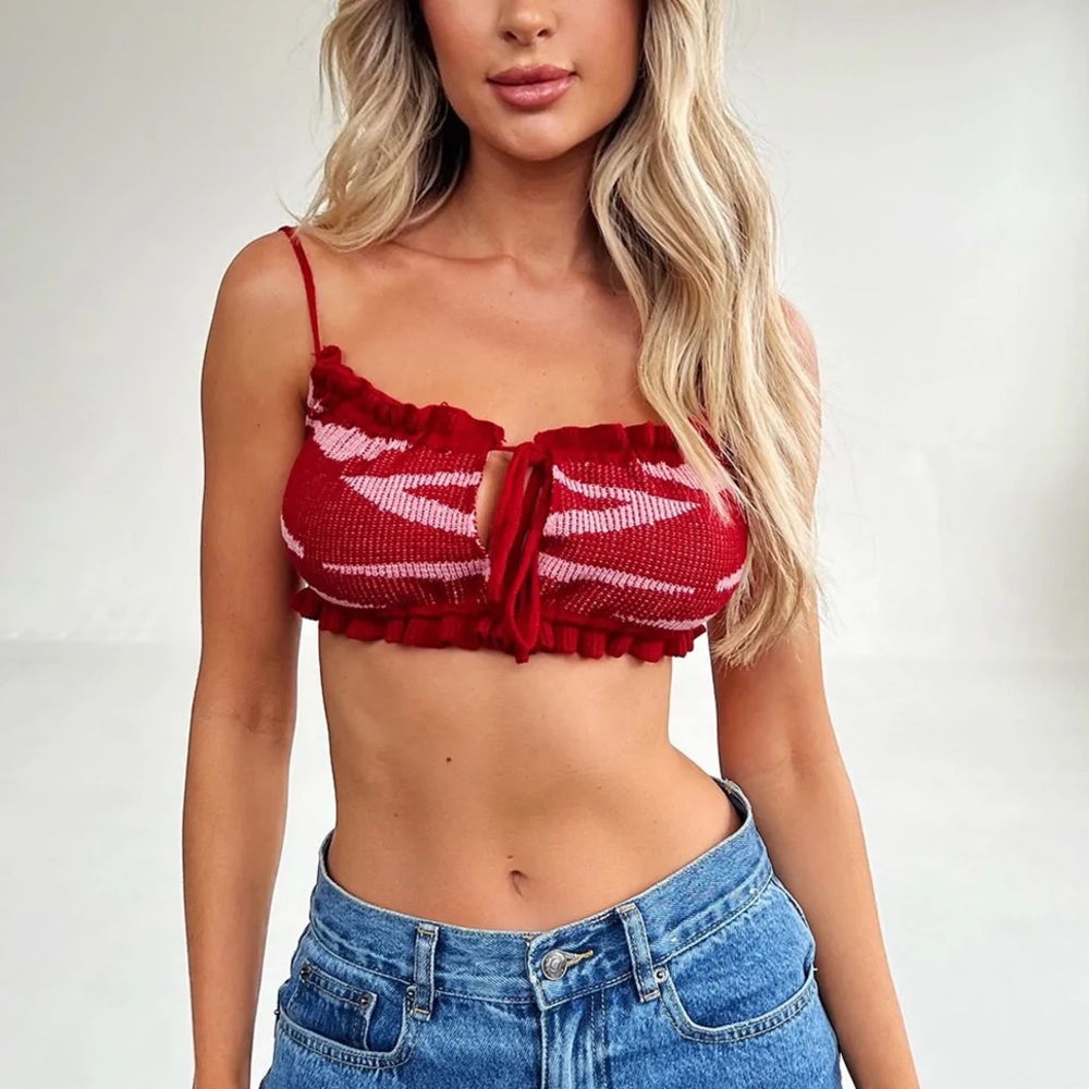 Tiger mist red knit crop top